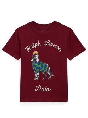 Ralph Lauren Polo Dog Print Rugby  Little Boys  Burgundy Tee Shirt